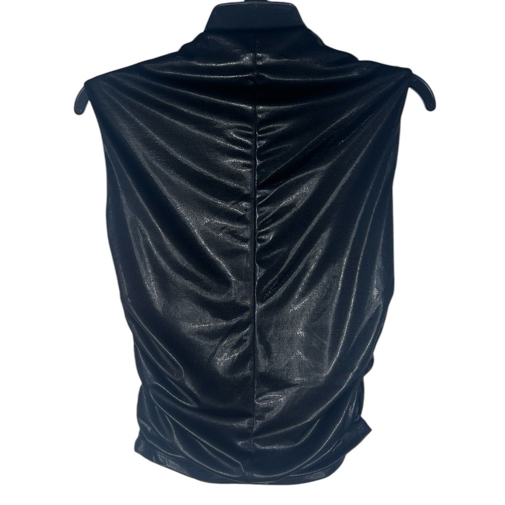 Express Mock Neck Tank Top Womens XS Black Metallic Ruched Faux Leather NEW - Picture 2 of 12
